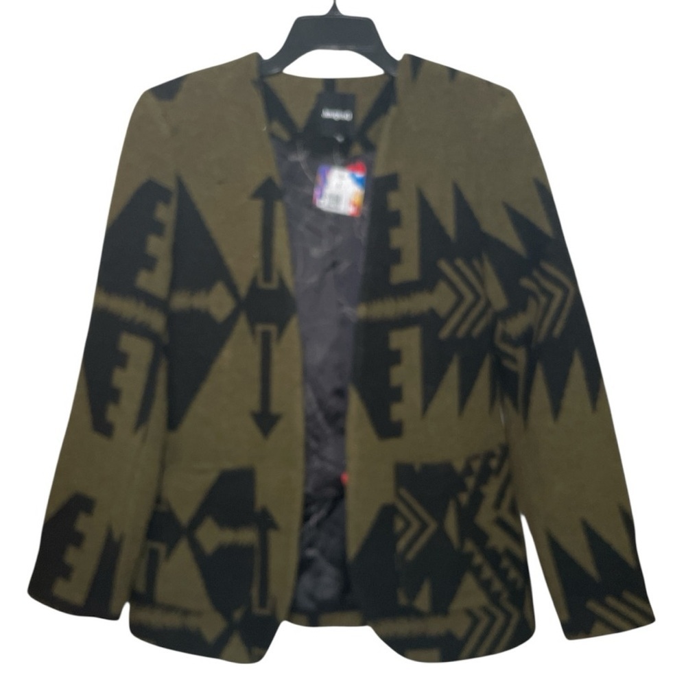 Desigual Olive and Black Slim Wool Geometric Print Blazer sz M